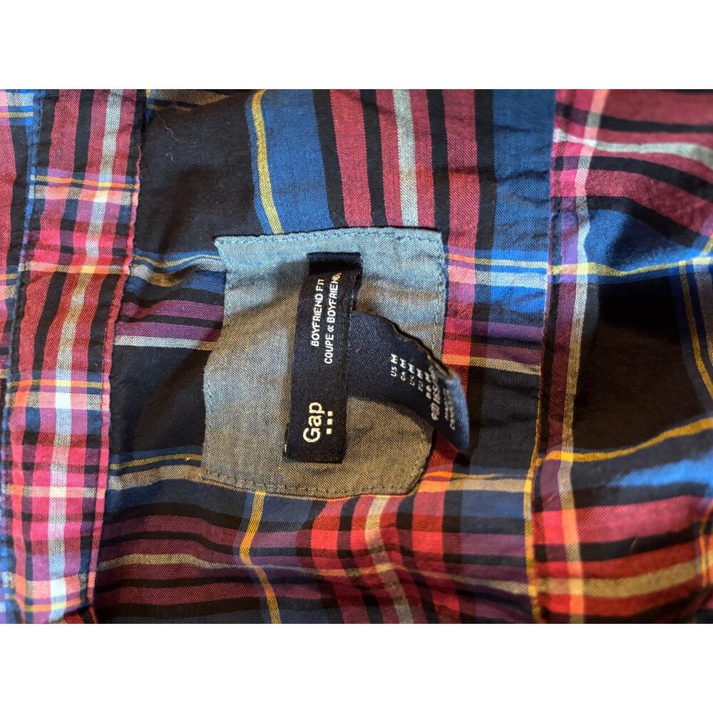 Gap Shirt Womens M Boyfriend Fit Plaid Button Up Long Sleeve Black Cotton Casual - Picture 2 of 3